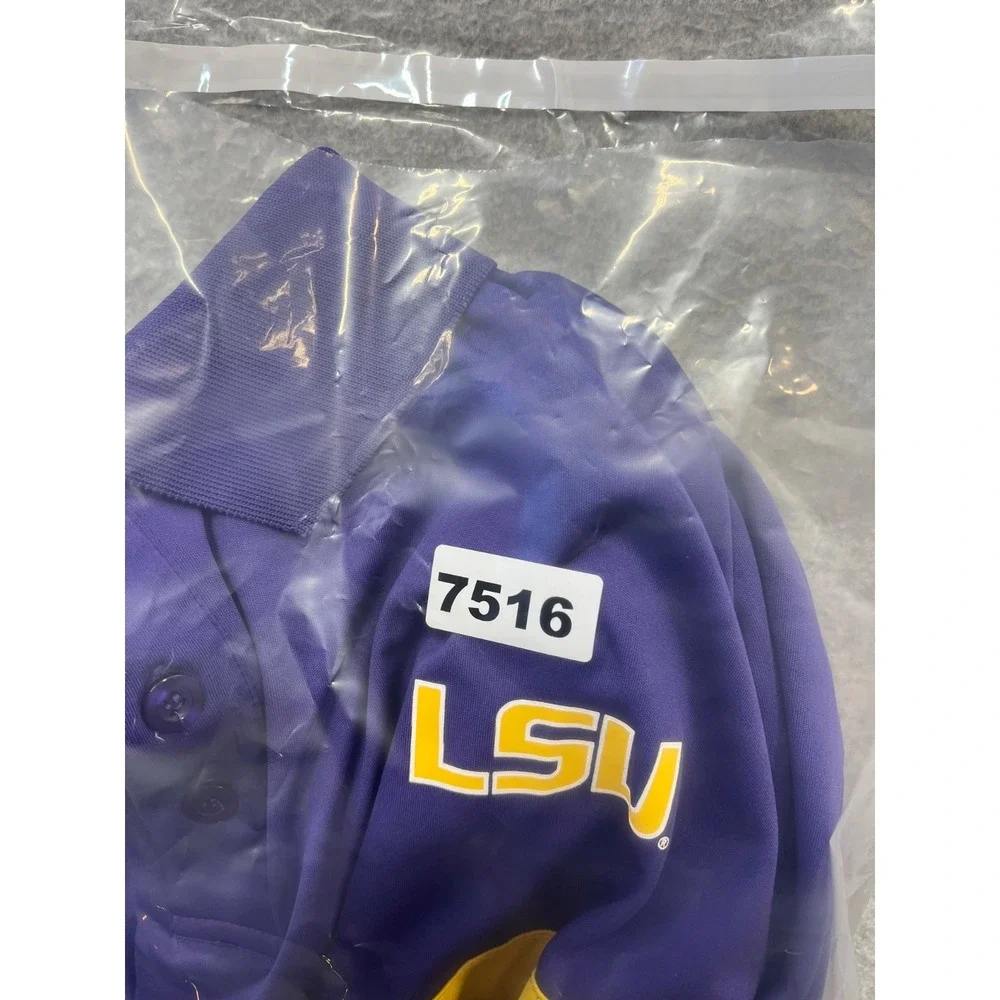 LSU Tigers Polo Shirt Mens 2XT Purple Short Sleeve Colosseum Short Sleeve